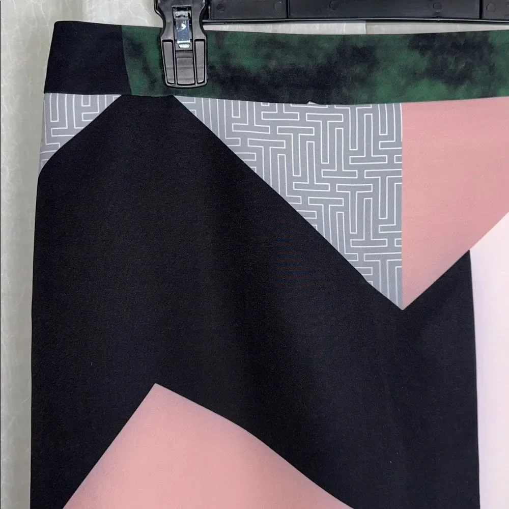 Ted Baker 14/5 ROXANE Geo Print Black Pink Gray White Green Pencil Skirt